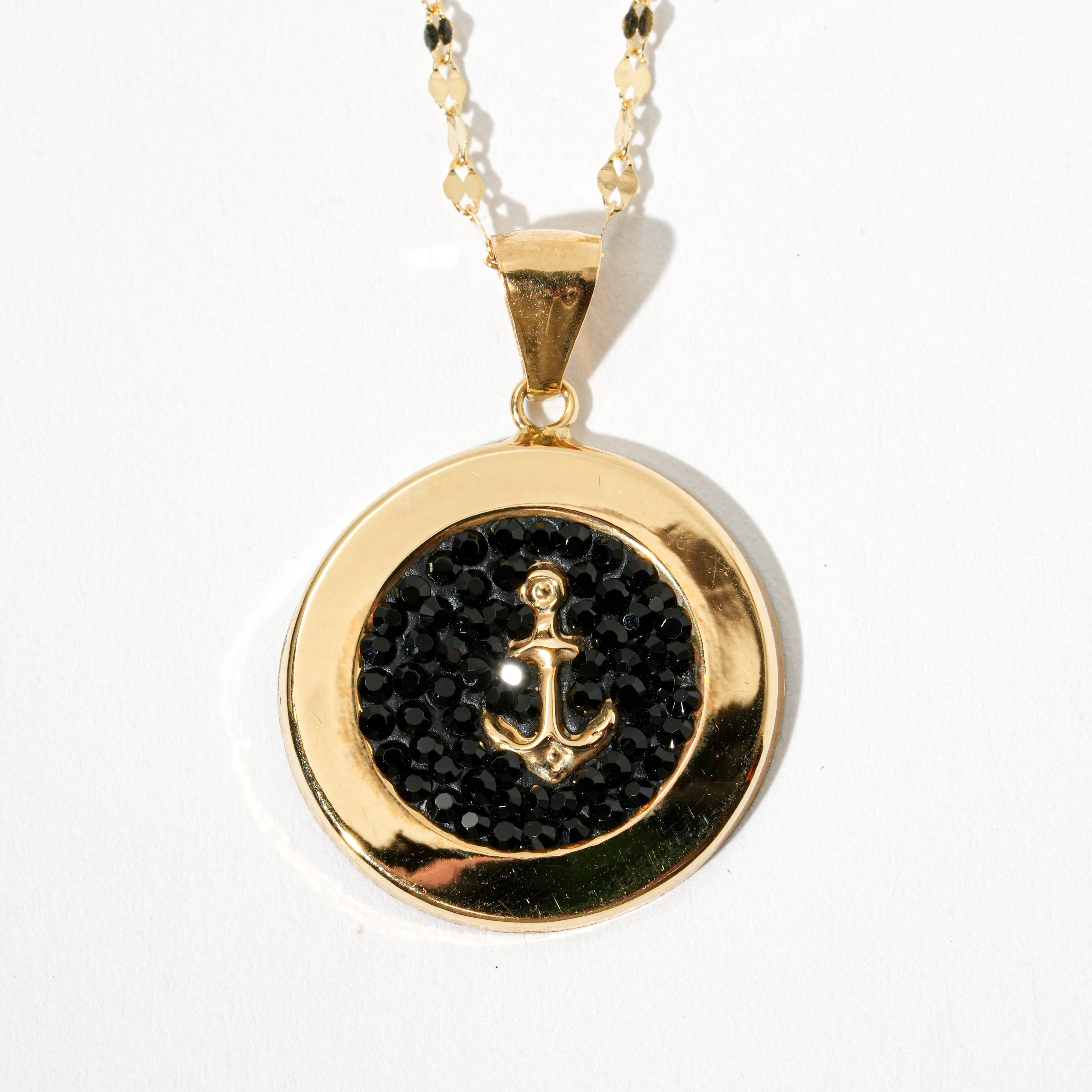 Collana ancora con zirconi in oro 18kt