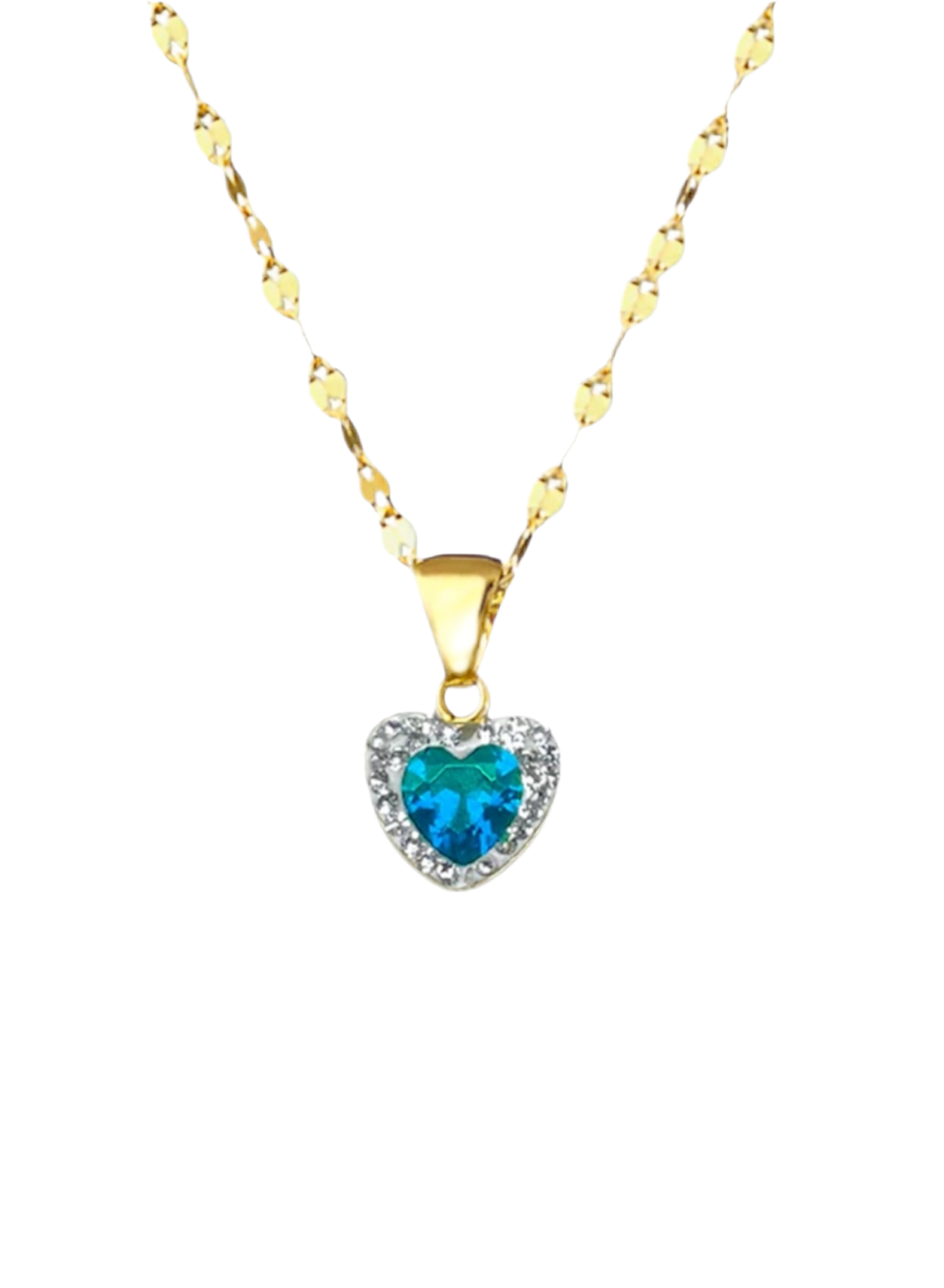 Collana in oro 18kt con cuore celeste