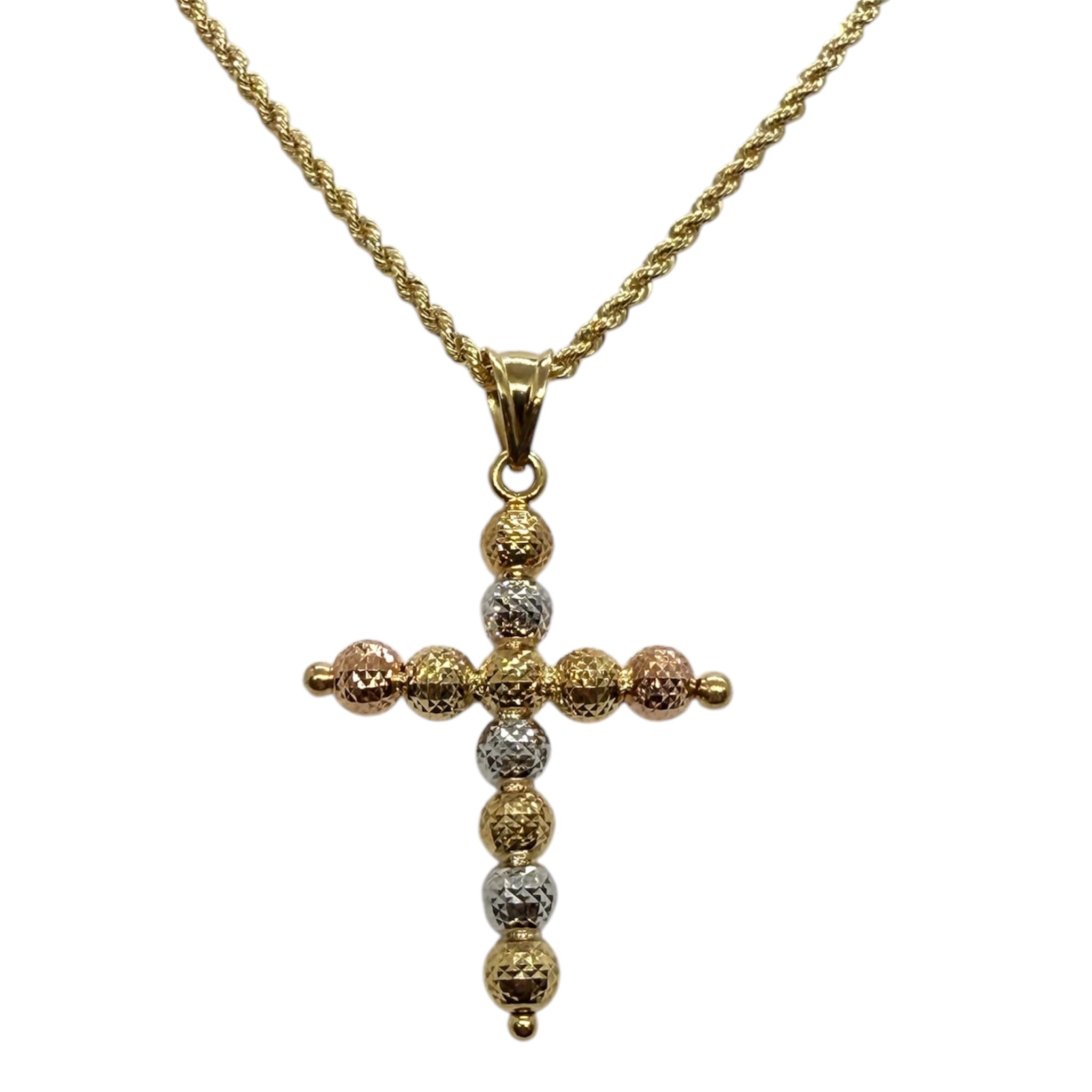 Collana con croce milleluci tre colori in oro 18kt
