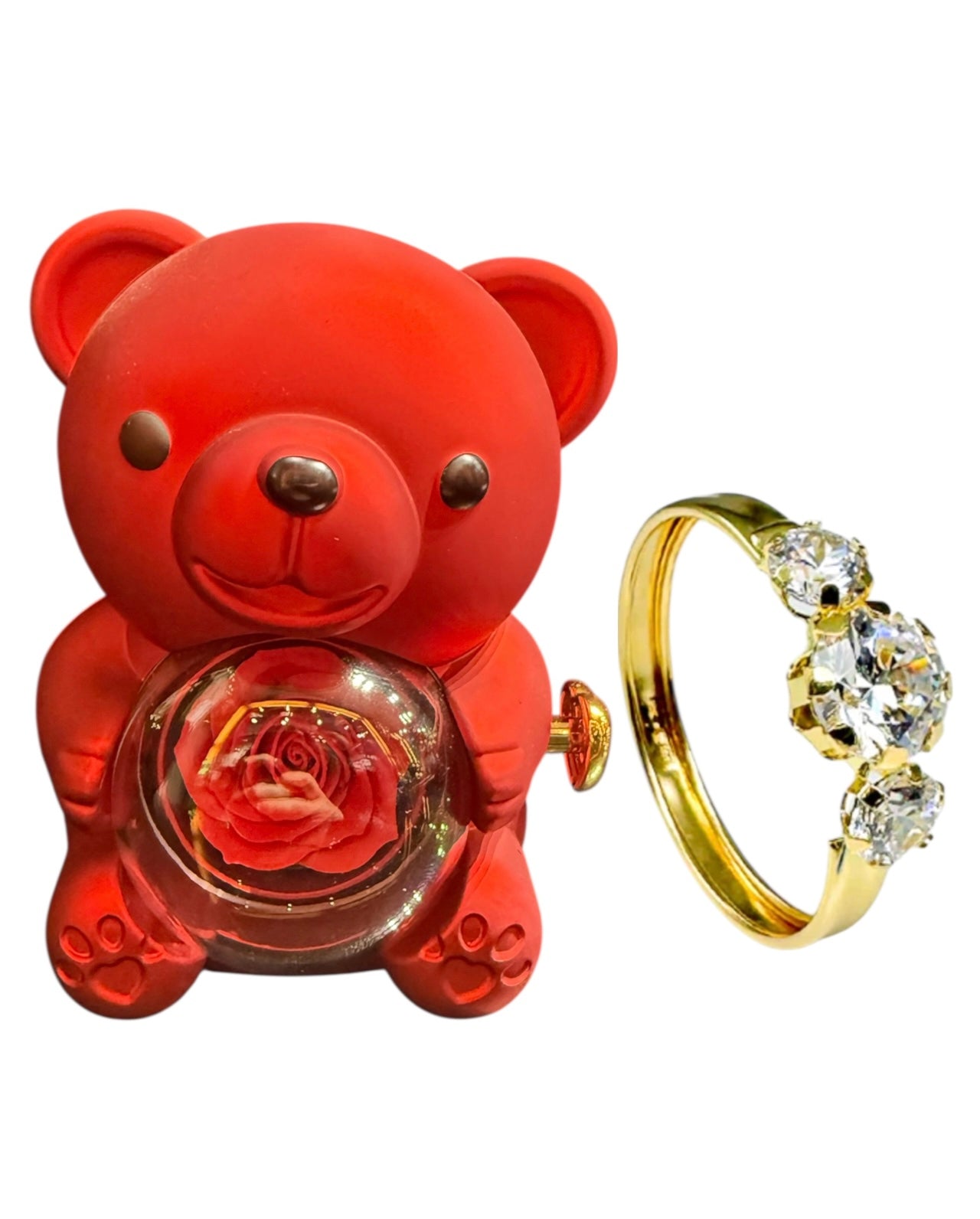 Box mini teddy con anello trilogy in oro 18kt e zirconi