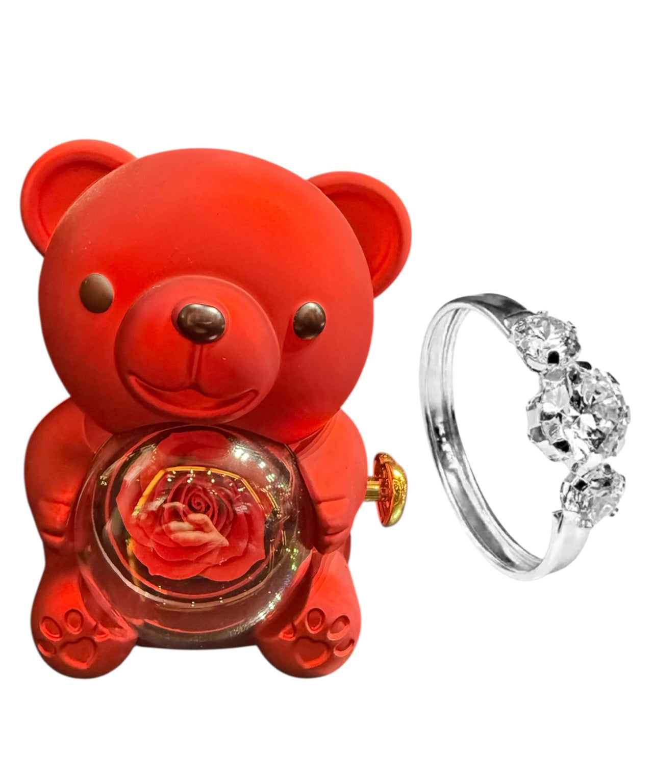 Box mini teddy con anello trilogy in oro 18kt e zirconi